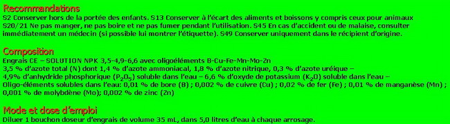 étiquette d'un engrais liquide